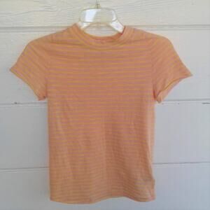 We The Free People Women's Orange Yellow Striped T-Shirt Top XS